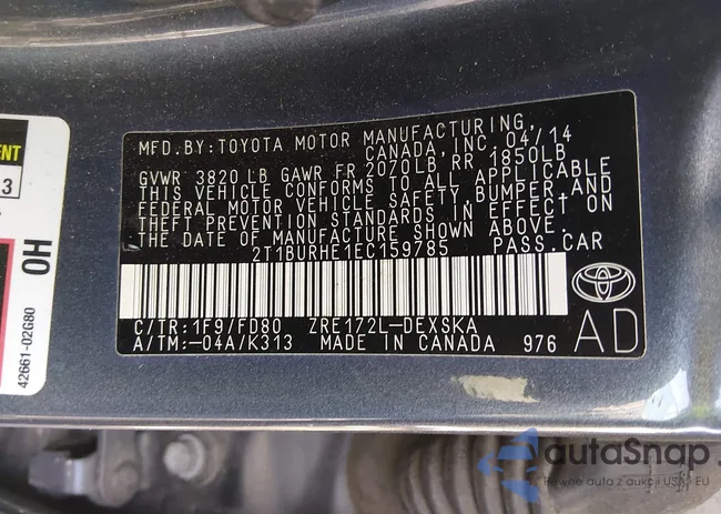 2T1BURHE1EC159785: 44446884