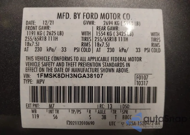 1FMSK8DH3NGA38107: 44447068