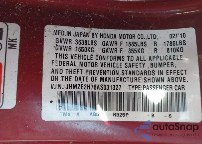 JHMZE2H76AS031327: 44446520