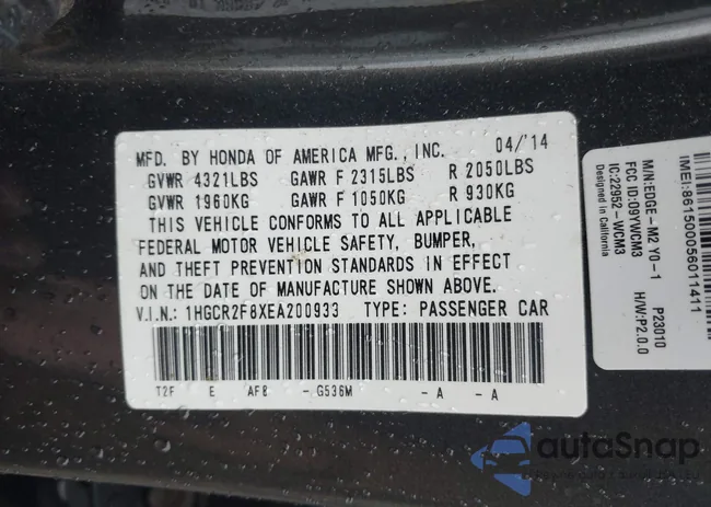 1HGCR2F8XEA200933: 44448265