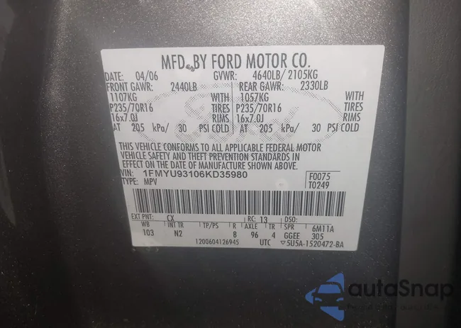 1FMYU93106KD35980: 44449153