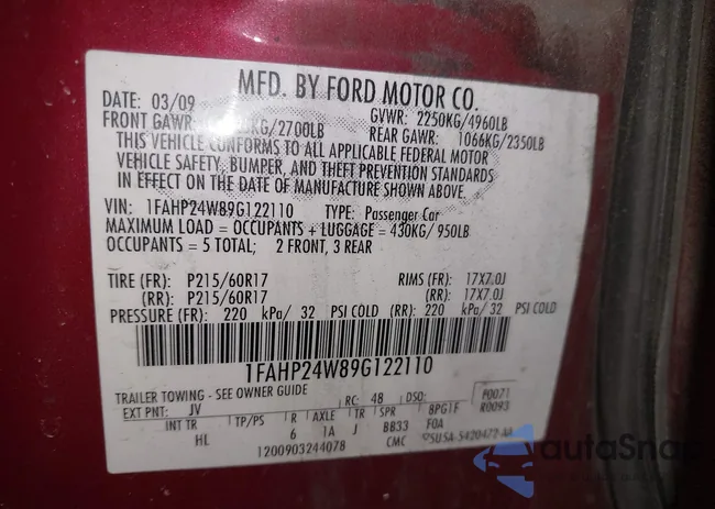 1FAHP24W89G122110: 44449218