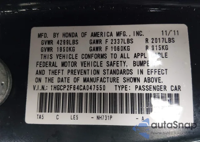 1HGCP2F64CA047550: 44449292