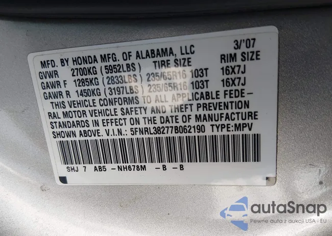 5FNRL38277B062190: 44448562