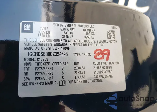 1GCRCSE00CZ354698: 44448614