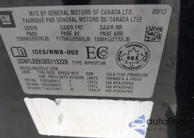 2GNFLEEK3E6113228: 44450021