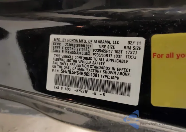 5FNRL5H64BB051381: 44451245