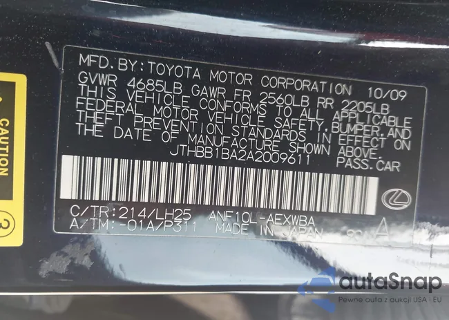 JTHBB1BA2A2009611: 44450471