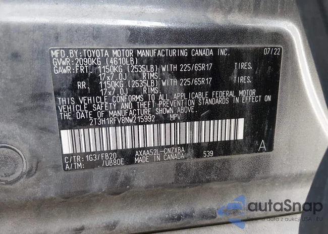 2T3H1RFV8NW215992: 44450681