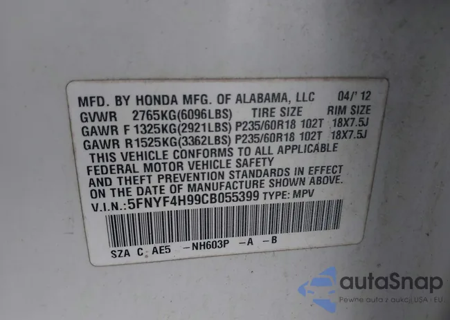 5FNYF4H99CB055399: 44451952