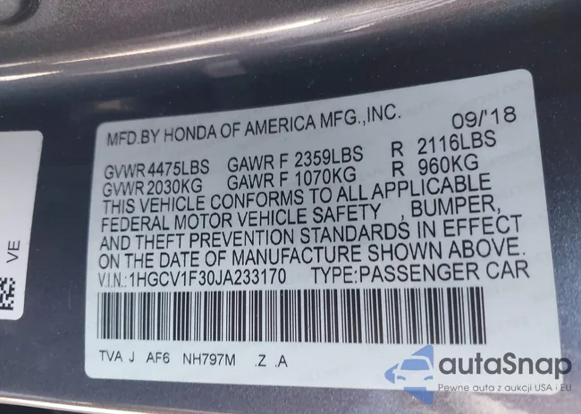 1HGCV1F30JA233170: 44451987