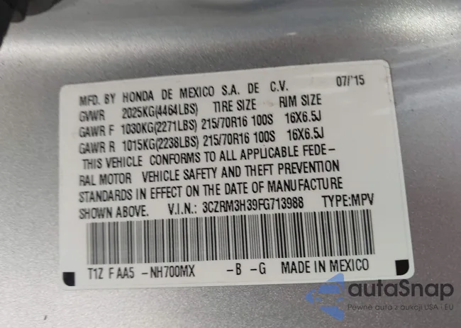 3CZRM3H39FG713988: 44452000