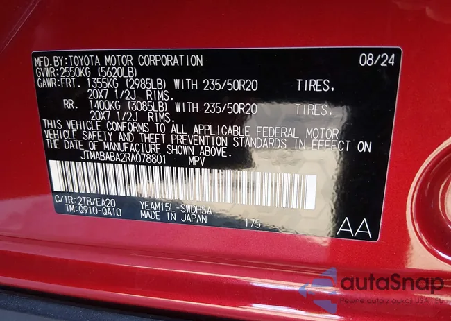 JTMABABA2RA078801: 44452047