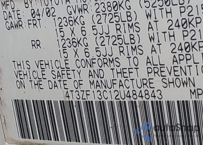 4T3ZF13C12U484843: 44452319