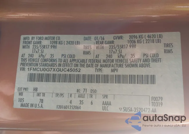 1FMCU0G7XGUC45052: 44452325