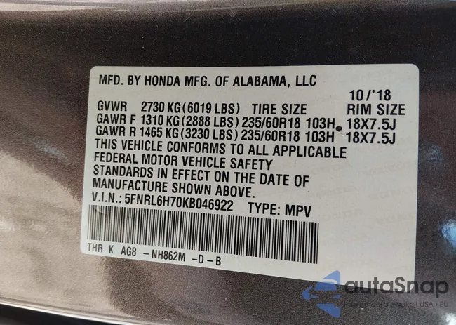 5FNRL6H70KB046922: 44451357