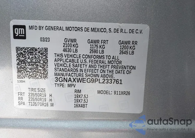 3GNAXWEG9PL233761: 44451516