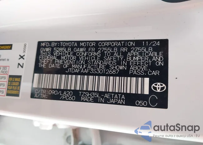 JTDAFAAF3S3012687: 44451551