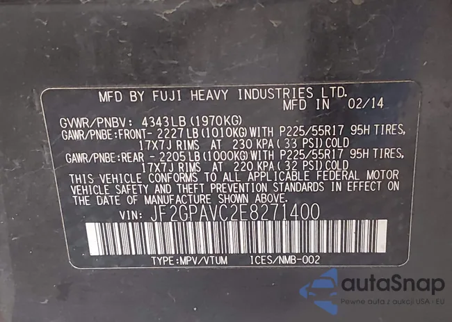 JF2GPAVC2E8271400: 44451630