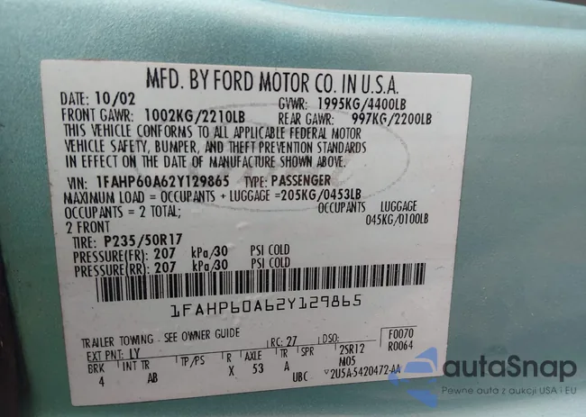 1FAHP60A62Y129865: 44452953