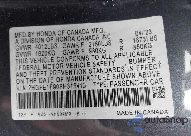 2HGFE1F90PH315413: 44453023