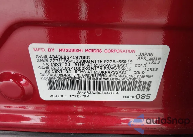 JA4AR3AW3GZ042614: 44452380