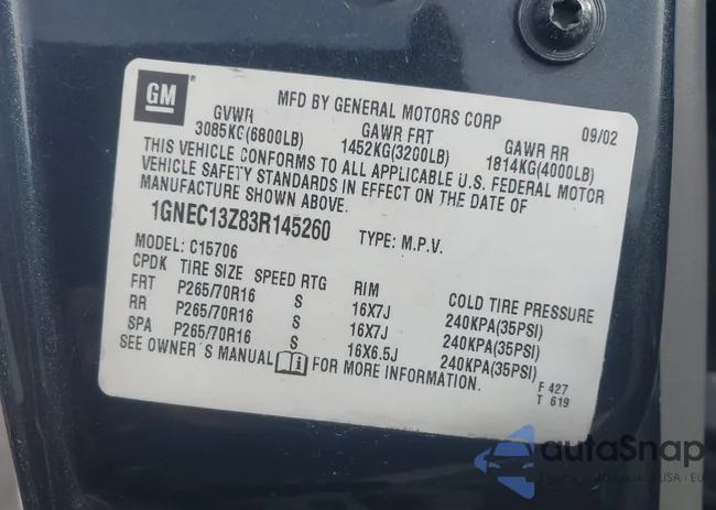 1GNEC13Z83R145260: 44452434