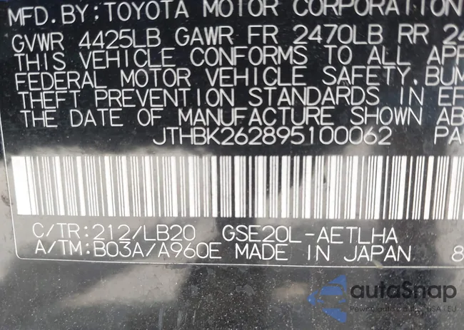 JTHBK262895100062: 44452649