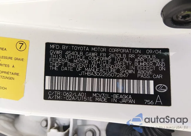 JTHBA30G255072847: 44453787