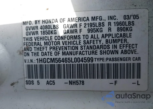 1HGCM56465L004599: 44454125