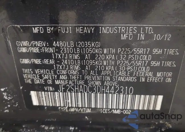 JF2SHADC3DH442310: 44454887