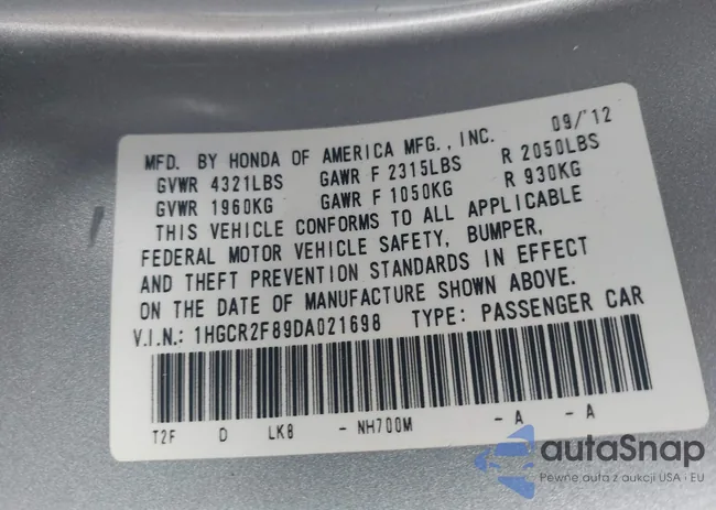 1HGCR2F89DA021698: 44454441