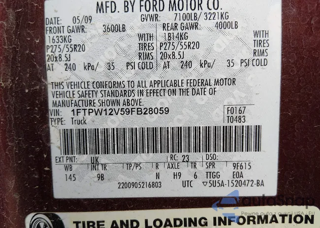 1FTPW12V59FB28059: 44454536