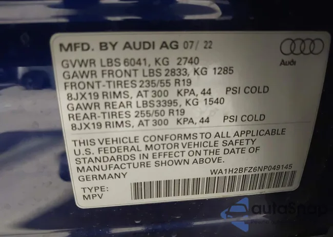 WA1H2BFZ6NP049145: 44456201