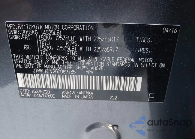 JTMWFREV2GD089185: 44455683