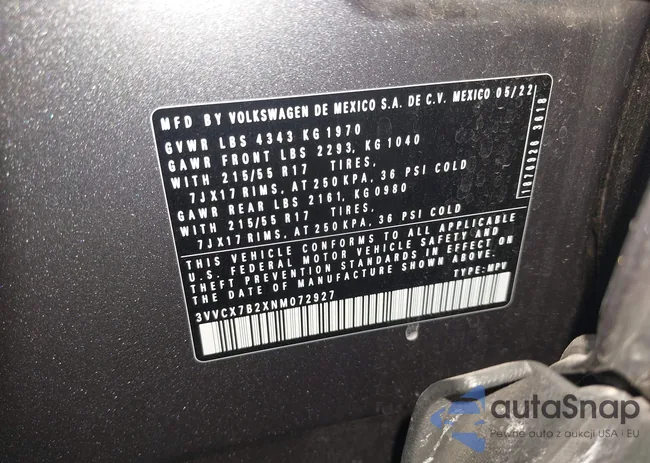 3VVCX7B2XNM072927: 44455685