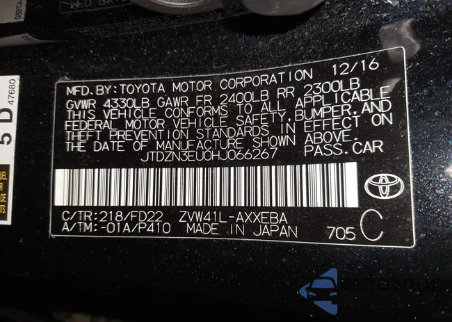 JTDZN3EU0HJ066267: 44455729