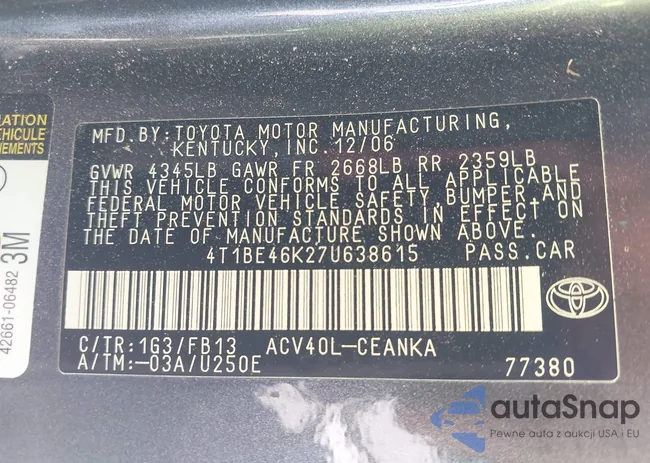 4T1BE46K27U638615: 44457071