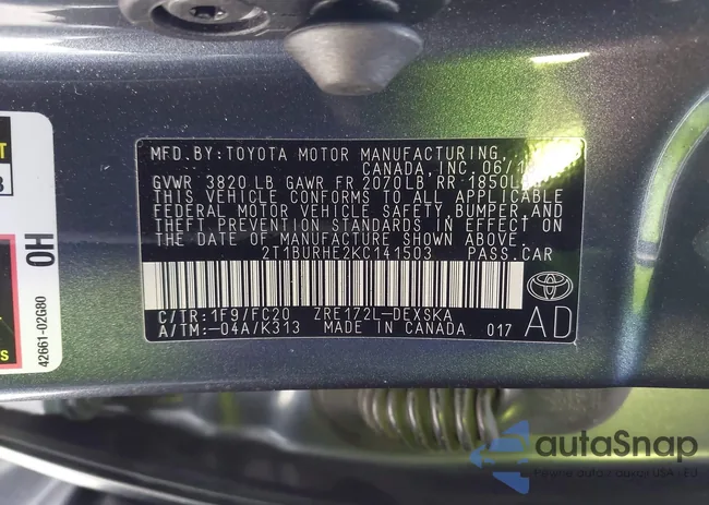 2T1BURHE2KC141503: 44457199