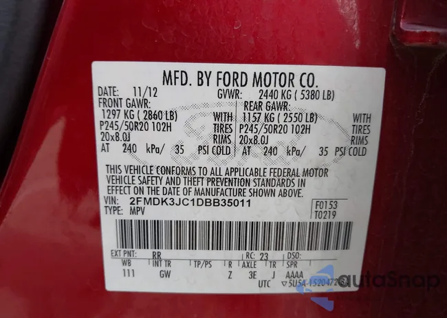 2FMDK3JC1DBB35011: 44457287