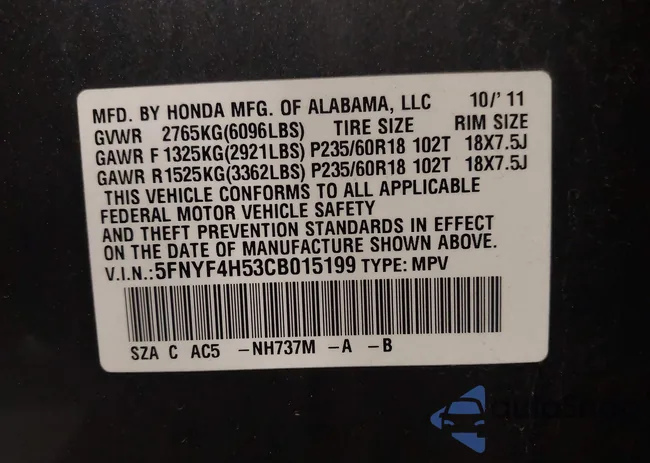 5FNYF4H53CB015199: 44456634