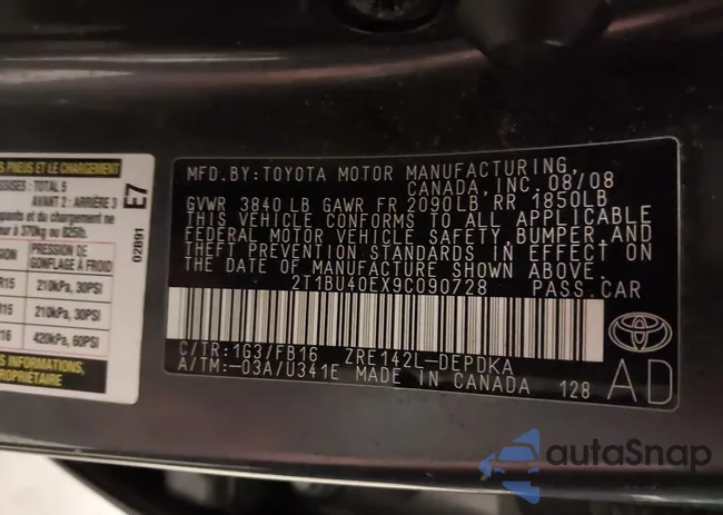 2T1BU40EX9C090728: 44458080