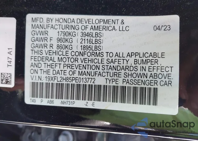 19XFL2H85PE013772: 44457443