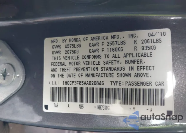 1HGCP3F85AA020846: 44459841