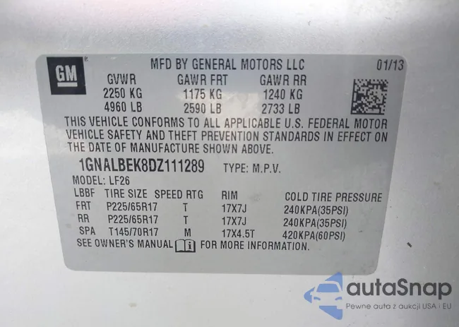 1GNALBEK8DZ111289: 44459889