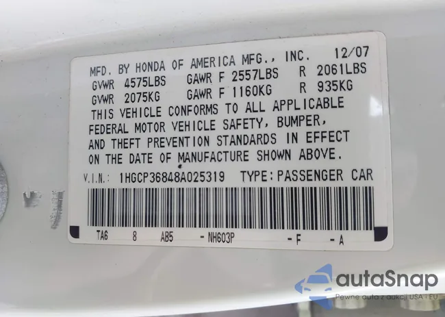 1HGCP36848A025319: 44460129