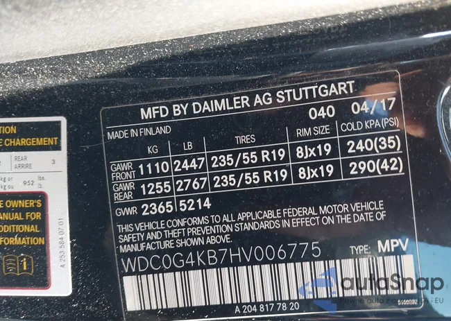 WDC0G4KB7HV006775: 44460218