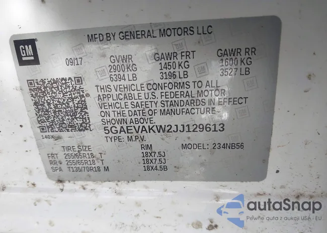 5GAEVAKW2JJ129613: 44460769