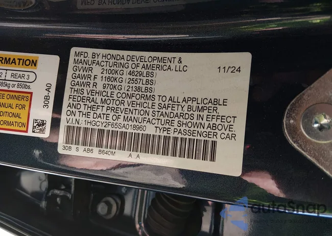 1HGCY2F65SA018960: 44461014