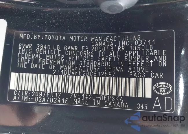 2T1BU4EE2BC612587: 44461039